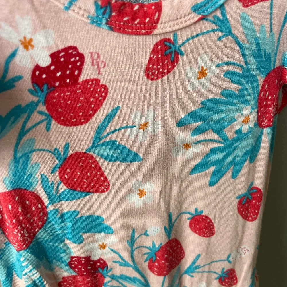 Posh Peanut Bamboo Pink and Green Strawberries Bodysuit Twirl - Picture 3 of 5